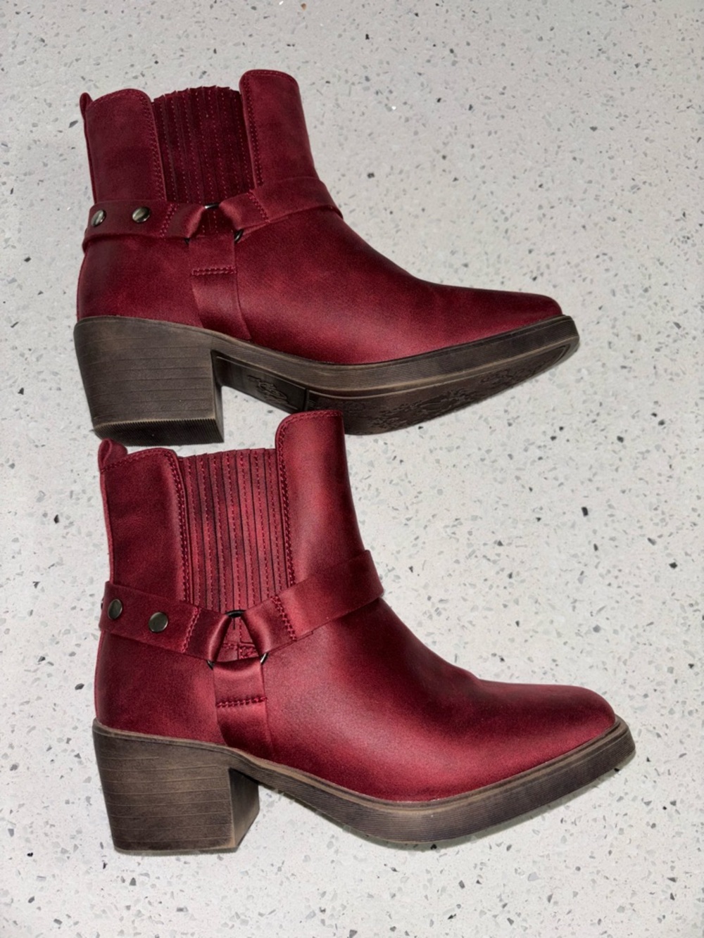 True Craft Women's Burgundy Ankle Boots with Low Block Heel New - Picture 5 of 7